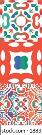 Mexican vintage talavera tiles. Kit of vector seamless patterns. Modern design. Red antique backgrounds for pillows, print, wallpaper, web backdrop, towels, surface texture.