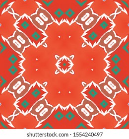 Mexican vintage talavera tiles. Minimal design. Vector seamless pattern collage. Red antique background for pillows, print, wallpaper, web backdrop, towels, surface texture.