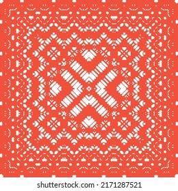 Mexican vintage talavera tiles. Minimal design. Vector seamless pattern template. Red antique background for pillows, print, wallpaper, web backdrop, towels, surface texture.