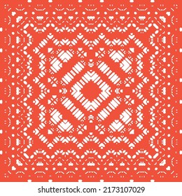 Mexican vintage talavera tiles. Minimal design. Vector seamless pattern template. Red antique background for pillows, print, wallpaper, web backdrop, towels, surface texture.