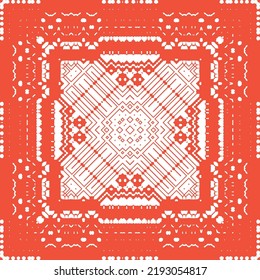 Mexican vintage talavera tiles. Minimal design. Vector seamless pattern template. Red antique background for pillows, print, wallpaper, web backdrop, towels, surface texture.