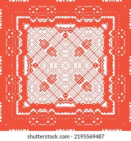 Mexican vintage talavera tiles. Minimal design. Vector seamless pattern template. Red antique background for pillows, print, wallpaper, web backdrop, towels, surface texture.
