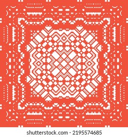 Mexican vintage talavera tiles. Minimal design. Vector seamless pattern template. Red antique background for pillows, print, wallpaper, web backdrop, towels, surface texture.