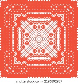 Mexican vintage talavera tiles. Minimal design. Vector seamless pattern template. Red antique background for pillows, print, wallpaper, web backdrop, towels, surface texture.