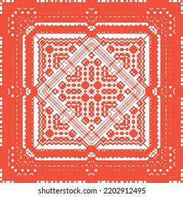 Mexican vintage talavera tiles. Minimal design. Vector seamless pattern template. Red antique background for pillows, print, wallpaper, web backdrop, towels, surface texture.