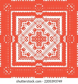 Mexican vintage talavera tiles. Minimal design. Vector seamless pattern template. Red antique background for pillows, print, wallpaper, web backdrop, towels, surface texture.