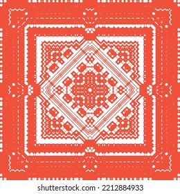 Mexican vintage talavera tiles. Minimal design. Vector seamless pattern template. Red antique background for pillows, print, wallpaper, web backdrop, towels, surface texture.