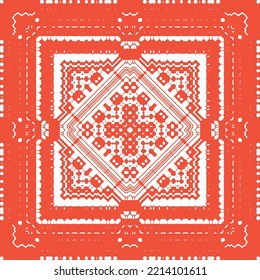 Mexican vintage talavera tiles. Minimal design. Vector seamless pattern template. Red antique background for pillows, print, wallpaper, web backdrop, towels, surface texture.