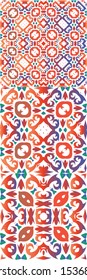Mexican vintage talavera tiles. Modern design. Collection of vector seamless patterns. Red antique backgrounds for pillows, print, wallpaper, web backdrop, towels, surface texture.