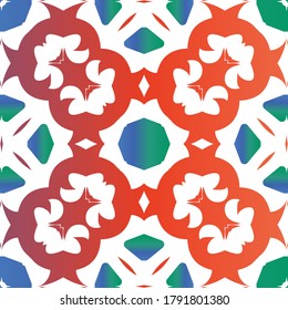 Mexican vintage talavera tiles. Modern design. Vector seamless pattern trellis. Red antique background for pillows, print, wallpaper, web backdrop, towels, surface texture.