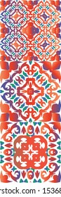 Mexican vintage talavera tiles. Original design. Collection of vector seamless patterns. Red antique backgrounds for pillows, print, wallpaper, web backdrop, towels, surface texture.