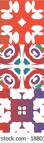 Mexican vintage talavera tiles. Original design. Kit of vector seamless patterns. Red antique backgrounds for pillows, print, wallpaper, web backdrop, towels, surface texture.