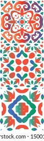 Mexican vintage talavera tiles. Set of vector seamless patterns. Minimal design. Red antique backgrounds for pillows, print, wallpaper, web backdrop, towels, surface texture.