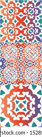 Mexican vintage talavera tiles. Set of vector seamless patterns. Bathroom design. Red antique backgrounds for pillows, print, wallpaper, web backdrop, towels, surface texture.