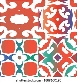 Mexican vintage talavera tiles. Set of vector seamless patterns. Bathroom design. Red antique backgrounds for pillows, print, wallpaper, web backdrop, towels, surface texture.