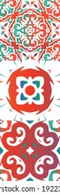 Mexican vintage talavera tiles. Set of vector seamless patterns. Fashionable design. Red antique backgrounds for pillows, print, wallpaper, web backdrop, towels, surface texture.