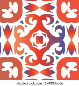 Mexican vintage talavera tiles. Stylish design. Vector seamless pattern poster. Red antique background for pillows, print, wallpaper, web backdrop, towels, surface texture.