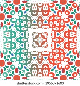 Mexican vintage talavera tiles. Stylish design. Vector seamless pattern concept. Red antique background for pillows, print, wallpaper, web backdrop, towels, surface texture.