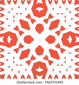 Mexican vintage talavera tiles. Stylish design. Vector seamless pattern template. Red antique background for pillows, print, wallpaper, web backdrop, towels, surface texture.