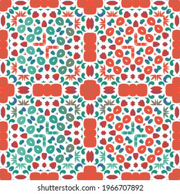 Mexican vintage talavera tiles. Stylish design. Vector seamless pattern concept. Red antique background for pillows, print, wallpaper, web backdrop, towels, surface texture.