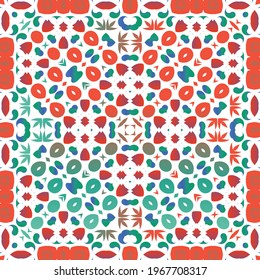 Mexican vintage talavera tiles. Stylish design. Vector seamless pattern concept. Red antique background for pillows, print, wallpaper, web backdrop, towels, surface texture.