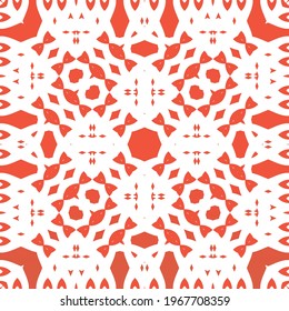 Mexican vintage talavera tiles. Stylish design. Vector seamless pattern template. Red antique background for pillows, print, wallpaper, web backdrop, towels, surface texture.