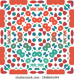 Mexican vintage talavera tiles. Stylish design. Vector seamless pattern concept. Red antique background for pillows, print, wallpaper, web backdrop, towels, surface texture.