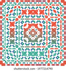 Mexican vintage talavera tiles. Stylish design. Vector seamless pattern concept. Red antique background for pillows, print, wallpaper, web backdrop, towels, surface texture.