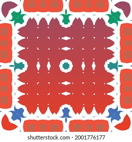 Mexican vintage talavera tiles. Stylish design. Vector seamless pattern concept. Red antique background for pillows, print, wallpaper, web backdrop, towels, surface texture.