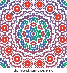 Mexican vintage talavera tiles. Vector seamless pattern flyer. Universal design. Red antique background for pillows, print, wallpaper, web backdrop, towels, surface texture.