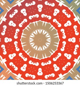 Mexican vintage talavera tiles. Vector seamless pattern concept. Colored design. Red antique background for pillows, print, wallpaper, web backdrop, towels, surface texture.