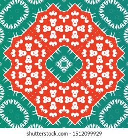 Mexican vintage talavera tiles. Vector seamless pattern concept. Colored design. Red antique background for pillows, print, wallpaper, web backdrop, towels, surface texture.