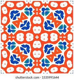 Mexican vintage talavera tiles. Vector seamless pattern flyer. Universal design. Red antique background for pillows, print, wallpaper, web backdrop, towels, surface texture.