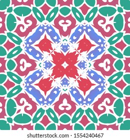 Mexican vintage talavera tiles. Vector seamless pattern concept. Hand drawn design. Red antique background for pillows, print, wallpaper, web backdrop, towels, surface texture.