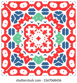 Mexican vintage talavera tiles. Vector seamless pattern flyer. Universal design. Red antique background for pillows, print, wallpaper, web backdrop, towels, surface texture.