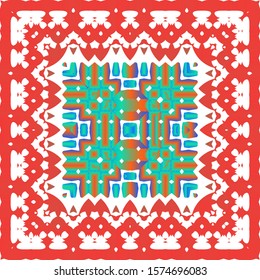 Mexican vintage talavera tiles. Vector seamless pattern flyer. Universal design. Red antique background for pillows, print, wallpaper, web backdrop, towels, surface texture.