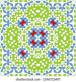Mexican vintage talavera tiles. Vector seamless pattern concept. Hand drawn design. Red antique background for pillows, print, wallpaper, web backdrop, towels, surface texture.