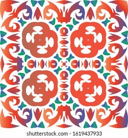 Mexican vintage talavera tiles. Vector seamless pattern texture. Creative design. Red antique background for pillows, print, wallpaper, web backdrop, towels, surface texture.