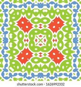 Mexican vintage talavera tiles. Vector seamless pattern concept. Hand drawn design. Red antique background for pillows, print, wallpaper, web backdrop, towels, surface texture.