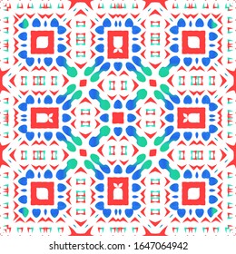 Mexican vintage talavera tiles. Vector seamless pattern poster. Geometric design. Red antique background for pillows, print, wallpaper, web backdrop, towels, surface texture.