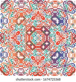 Mexican vintage talavera tiles. Vector seamless pattern poster. Stylish design. Red antique background for pillows, print, wallpaper, web backdrop, towels, surface texture.
