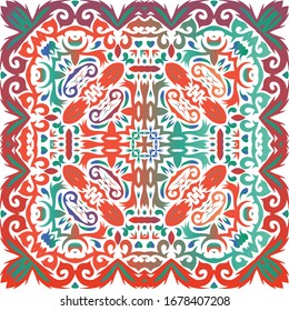Mexican vintage talavera tiles. Vector seamless pattern texture. Fashionable design. Red antique background for pillows, print, wallpaper, web backdrop, towels, surface texture.