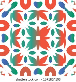 Mexican vintage talavera tiles. Vector seamless pattern trellis. Graphic design. Red antique background for pillows, print, wallpaper, web backdrop, towels, surface texture.