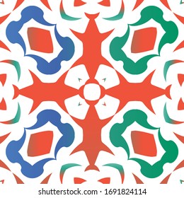 Mexican vintage talavera tiles. Vector seamless pattern texture. Kitchen design. Red antique background for pillows, print, wallpaper, web backdrop, towels, surface texture.