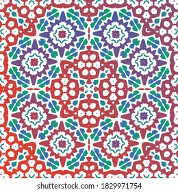 Mexican vintage talavera tiles. Vector seamless pattern flyer. Universal design. Red antique background for pillows, print, wallpaper, web backdrop, towels, surface texture.