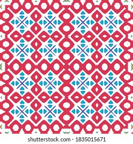Mexican vintage talavera tiles. Vector seamless pattern flyer. Universal design. Red antique background for pillows, print, wallpaper, web backdrop, towels, surface texture.