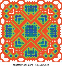 Mexican vintage talavera tiles. Vector seamless pattern flyer. Universal design. Red antique background for pillows, print, wallpaper, web backdrop, towels, surface texture.