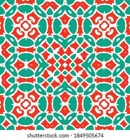 Mexican vintage talavera tiles. Vector seamless pattern concept. Hand drawn design. Red antique background for pillows, print, wallpaper, web backdrop, towels, surface texture.