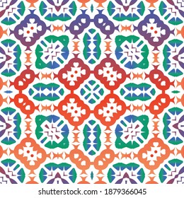 Mexican vintage talavera tiles. Vector seamless pattern watercolor. Graphic design. Red antique background for pillows, print, wallpaper, web backdrop, towels, surface texture.