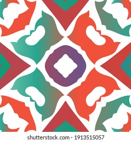 Mexican vintage talavera tiles. Vector seamless pattern poster. Original design. Red antique background for pillows, print, wallpaper, web backdrop, towels, surface texture.